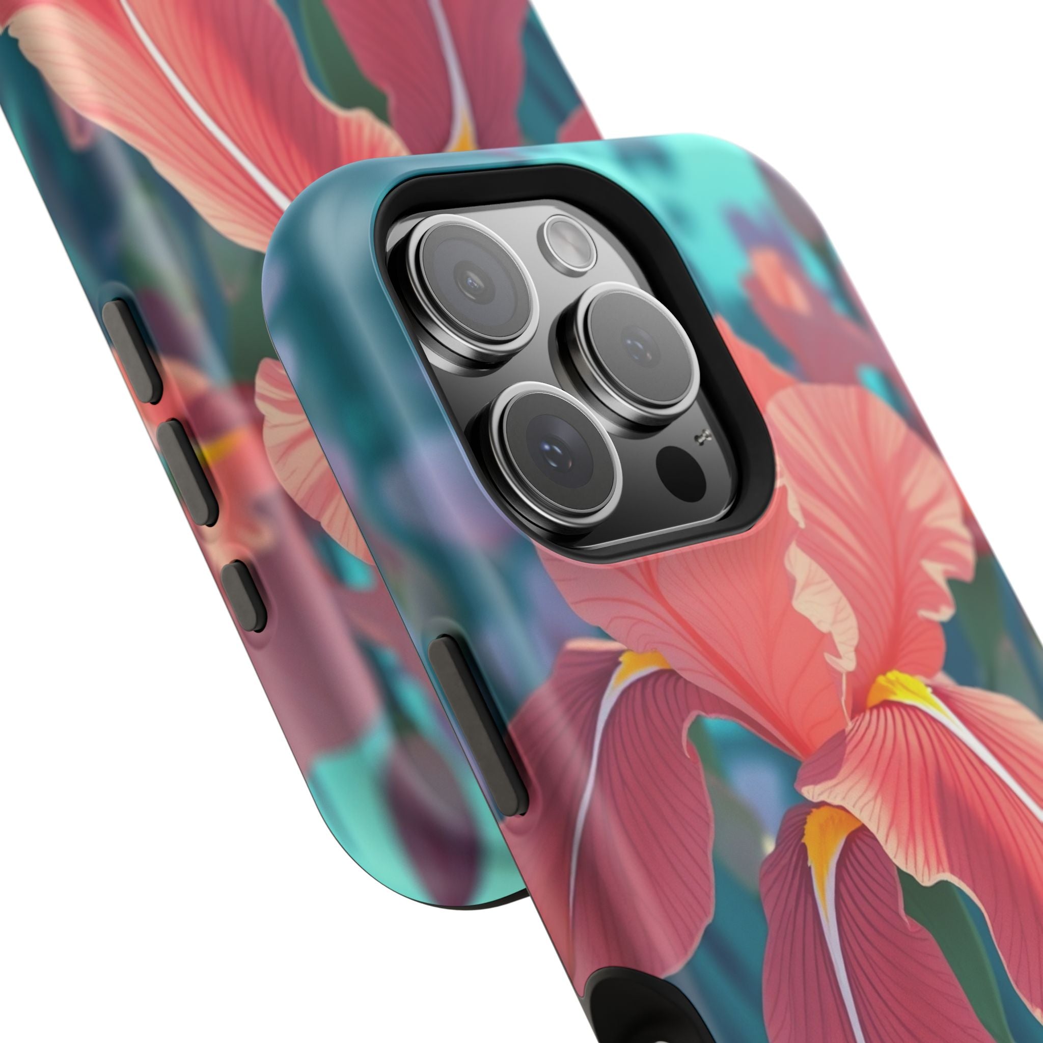 iPhone Teal And Coral Iris Garden Bold Modern Everyday Snap Case · iPhone Case