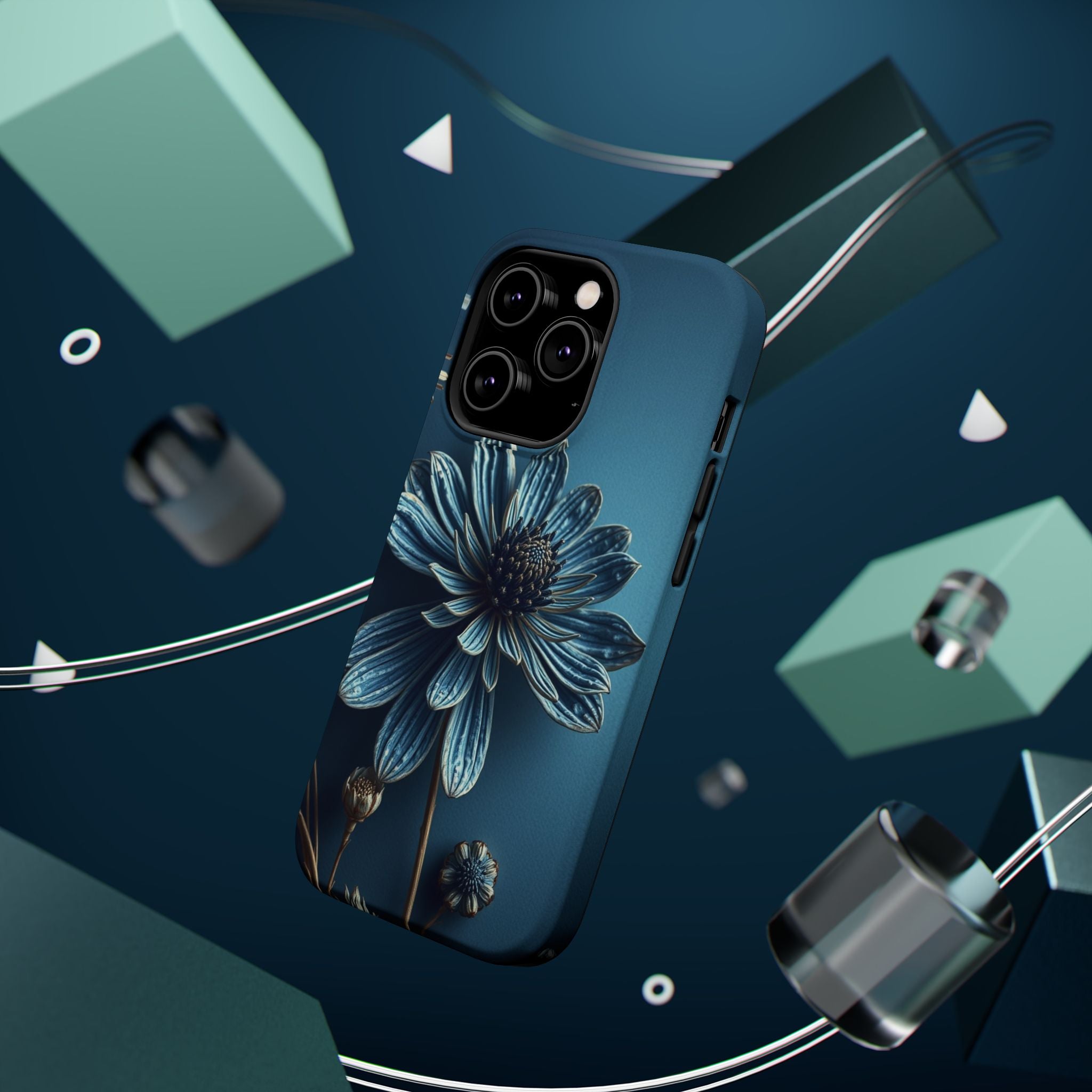 iPhone Midnight Blue And Silver Dried Flower Flat Lay iPhone 15 · iPhone Case