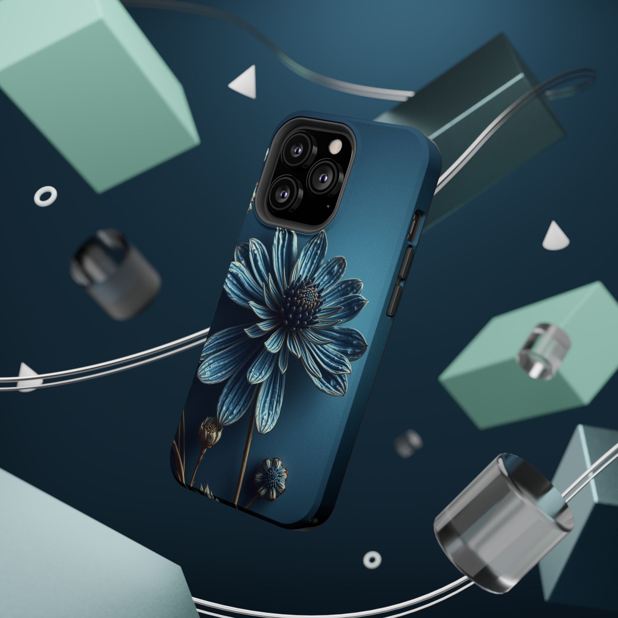 iPhone Midnight Blue And Silver Dried Flower Flat Lay iPhone 15 · iPhone Case