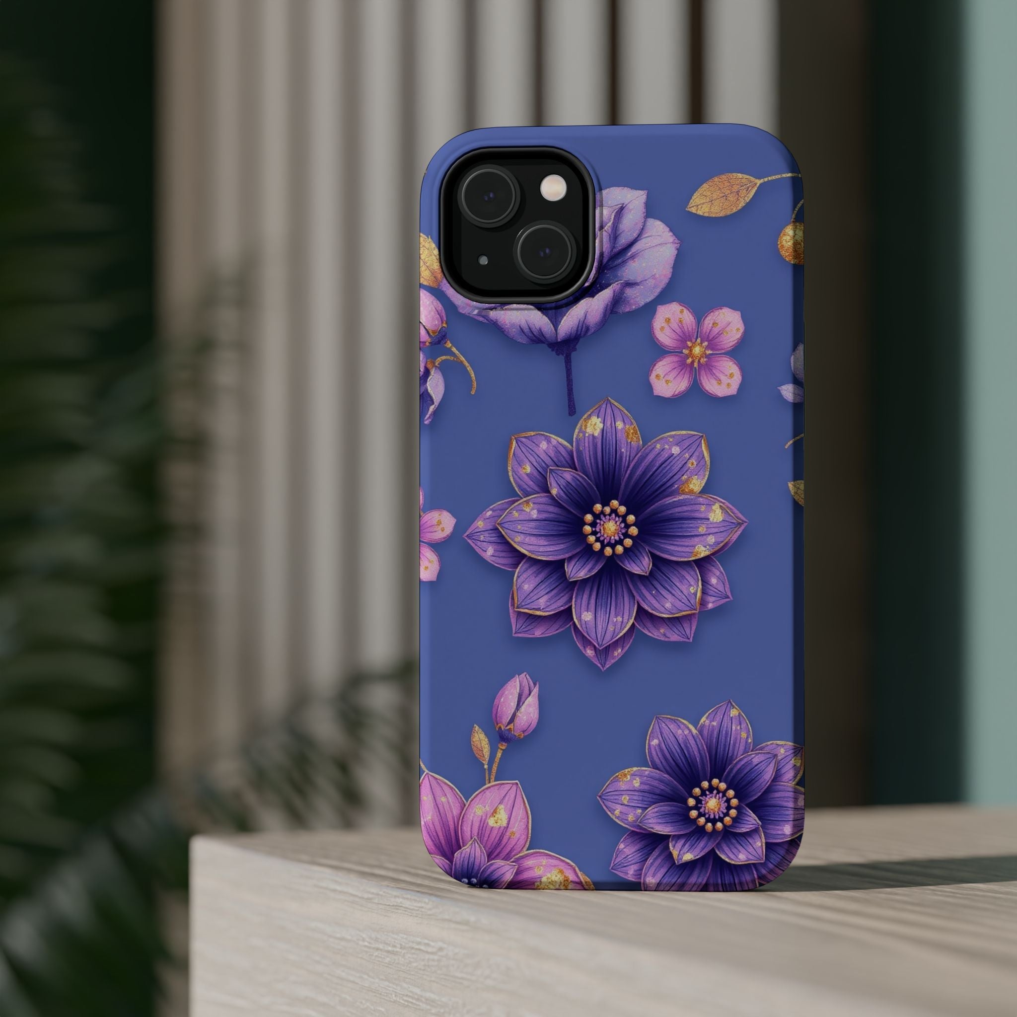 iPhone Indigo And Violet Floral Gold Foil Slim iPhone Everyday Designer · iPhone