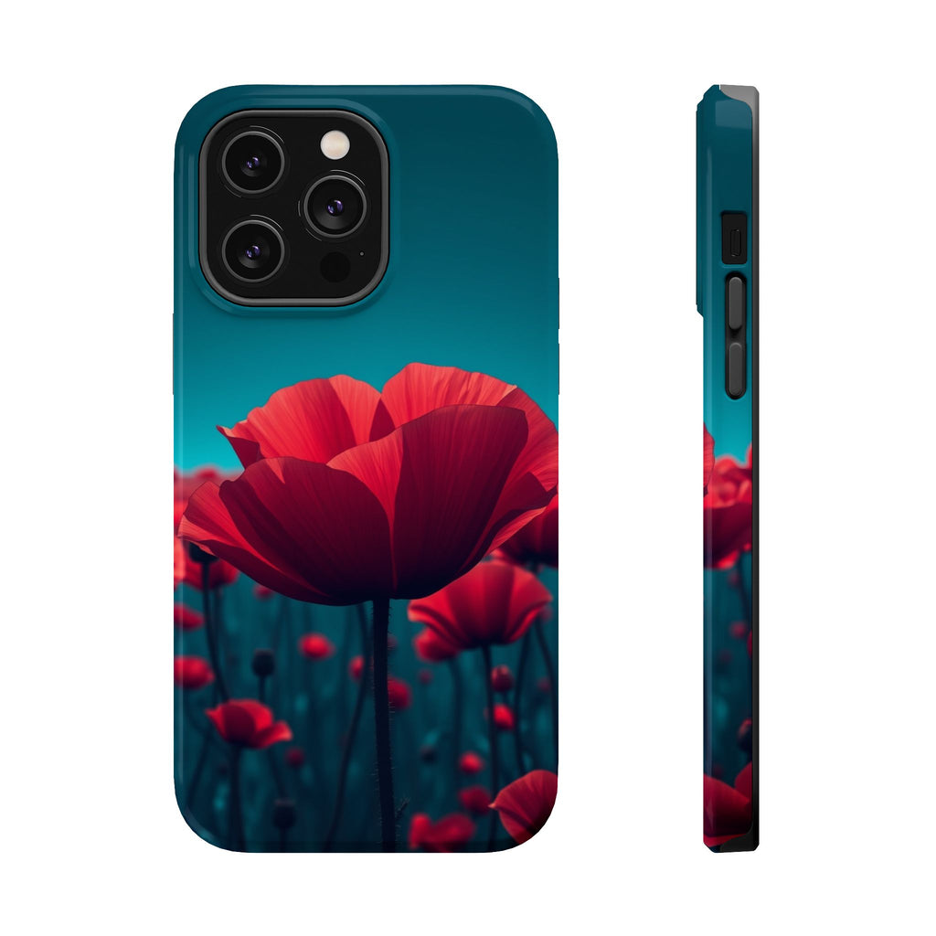 iPhone Teal And Coral Poppy Field Bold Modern Everyday Snap Case · iPhone Case
