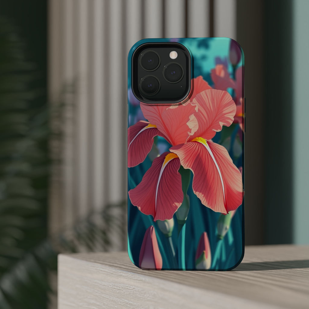 iPhone Teal And Coral Iris Garden Bold Modern Everyday Snap Case · iPhone Case