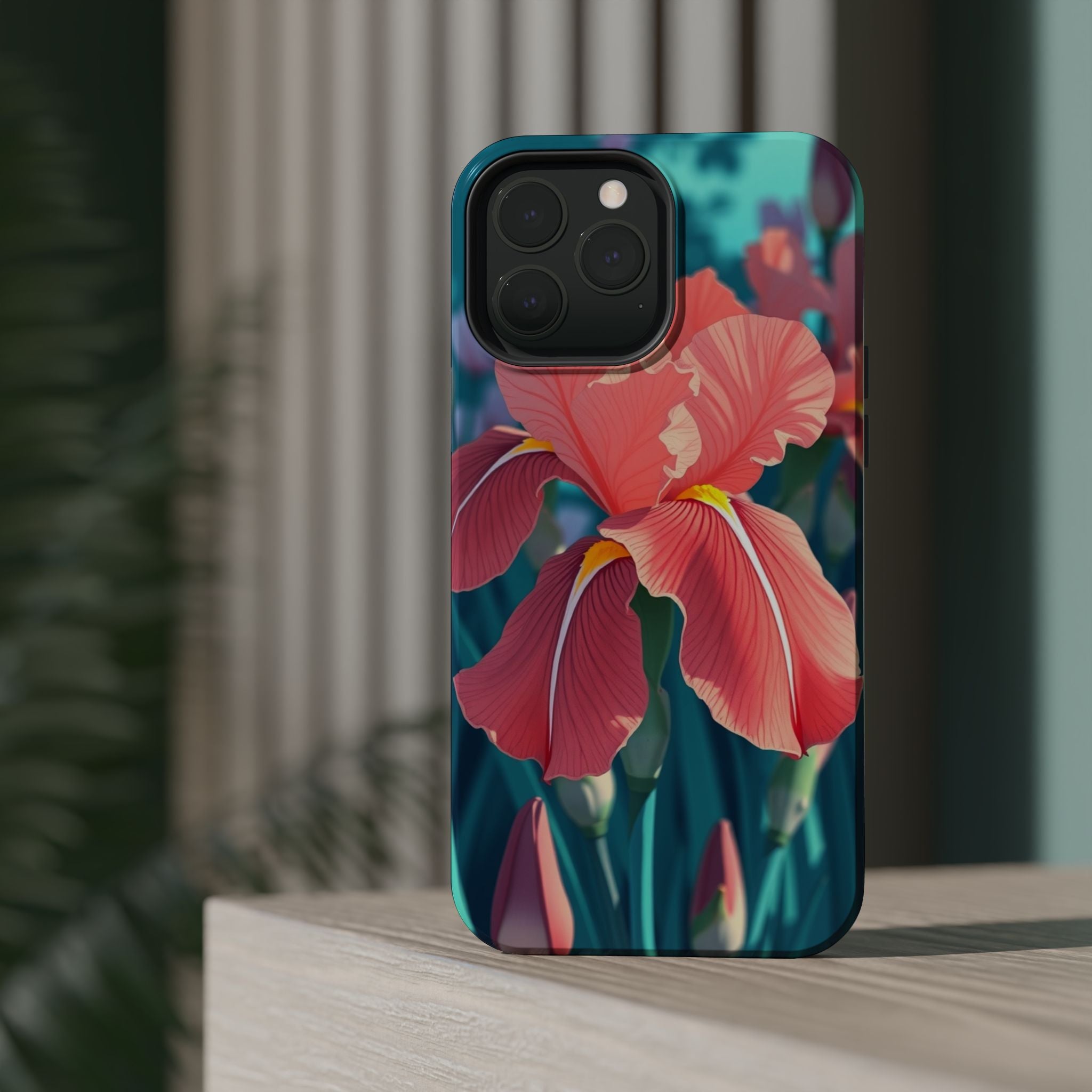 iPhone Teal And Coral Iris Garden Bold Modern Everyday Snap Case · iPhone Case