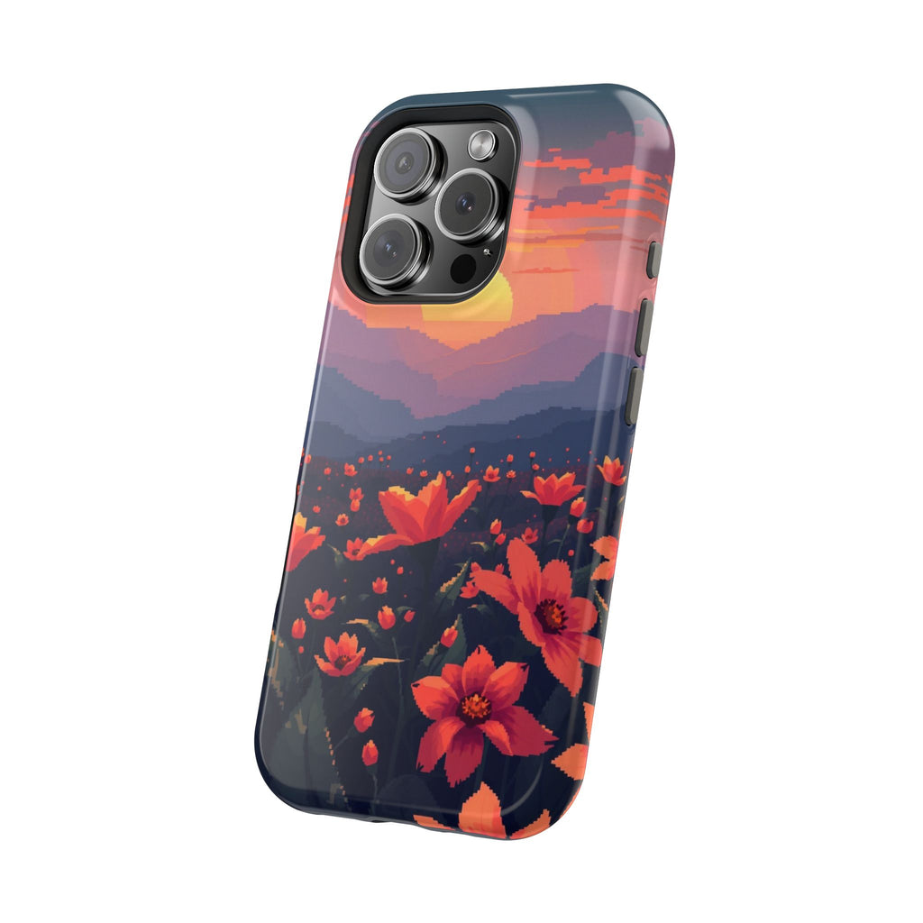 iPhone Sunset Amber And Peach Floral Geometric Soft iPhone Finish · iPhone Case