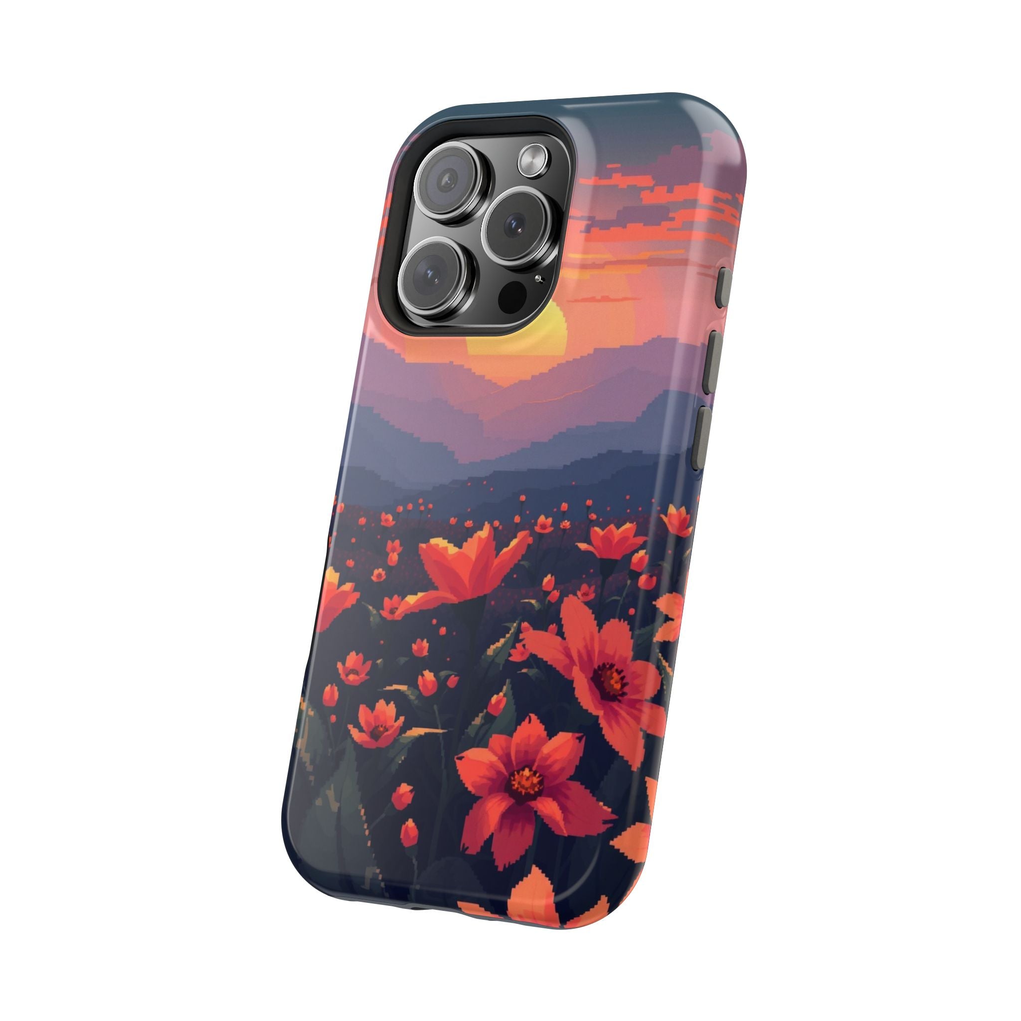 iPhone Sunset Amber And Peach Floral Geometric Soft iPhone Finish · iPhone Case