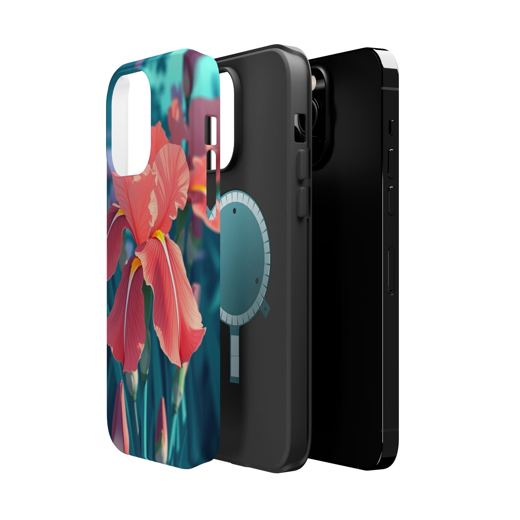 iPhone Teal And Coral Iris Garden Bold Modern Everyday Snap Case · iPhone Case