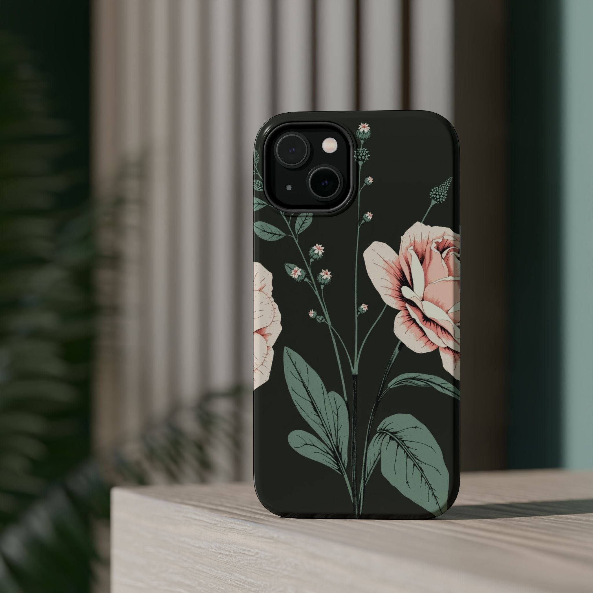 iPhone Mint And Blush Vintage Botanical Print Slim Everyday Designer Case · iPho