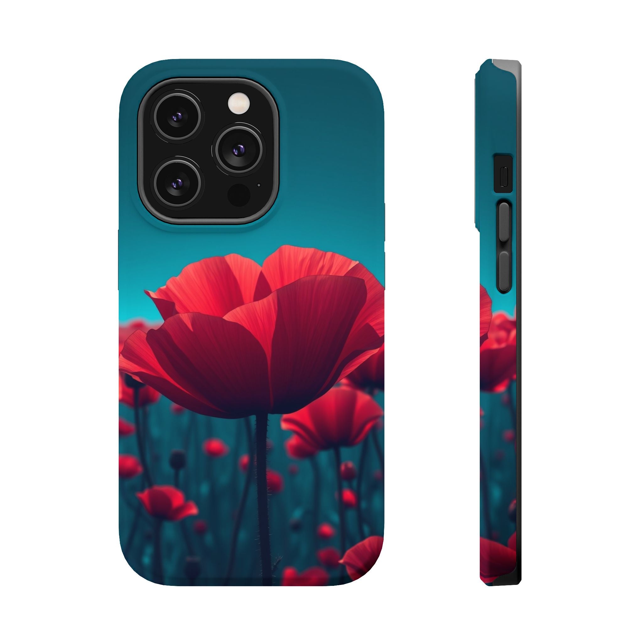 iPhone Teal And Coral Poppy Field Bold Modern Everyday Snap Case · iPhone Case