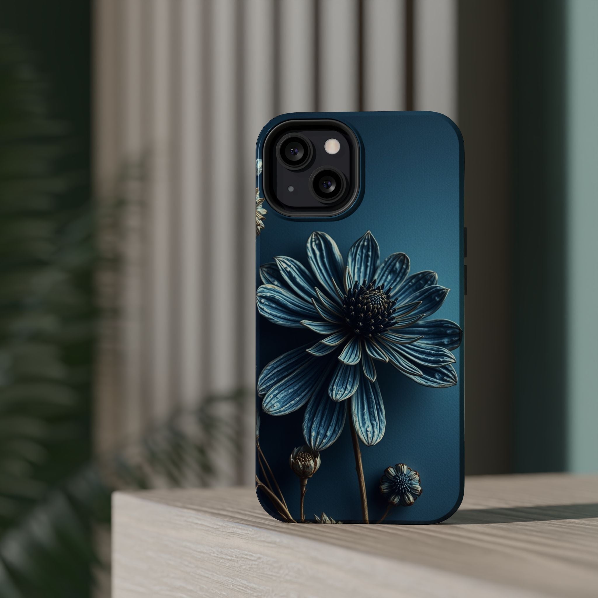 iPhone Midnight Blue And Silver Dried Flower Flat Lay iPhone 15 · iPhone Case