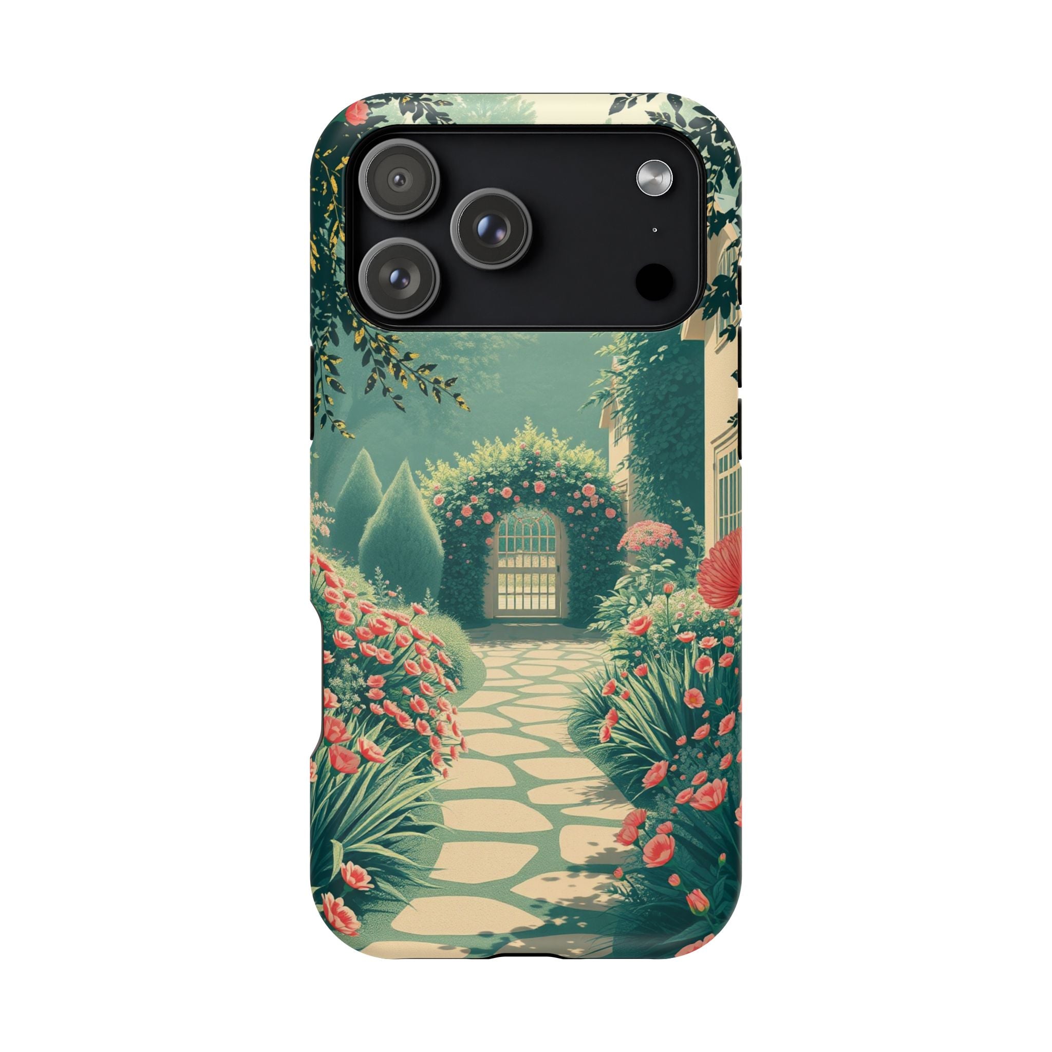 iPhone Teal And Coral Cottage Garden Slim Everyday Designer Case · iPhone Case