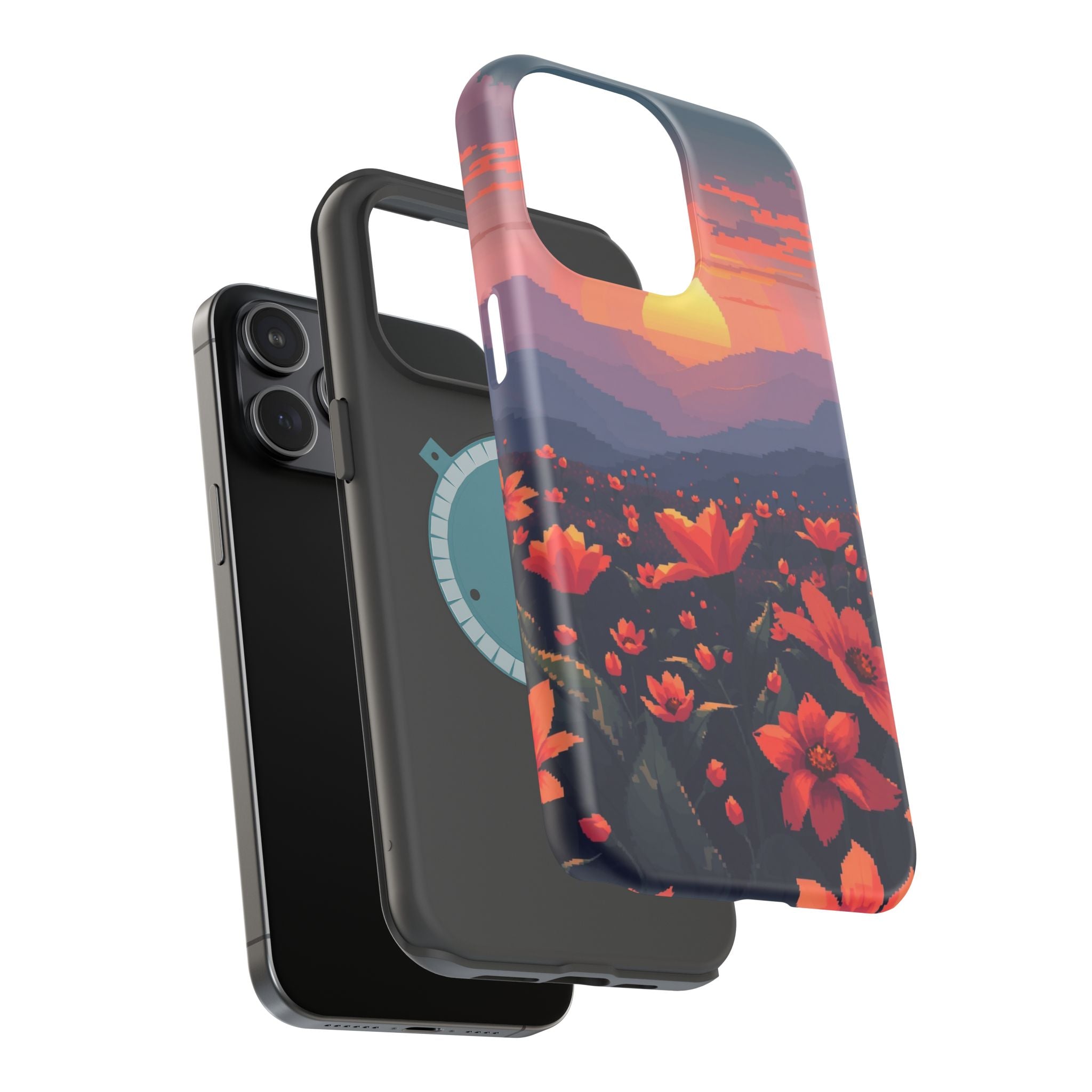iPhone Sunset Amber And Peach Floral Geometric Soft iPhone Finish · iPhone Case