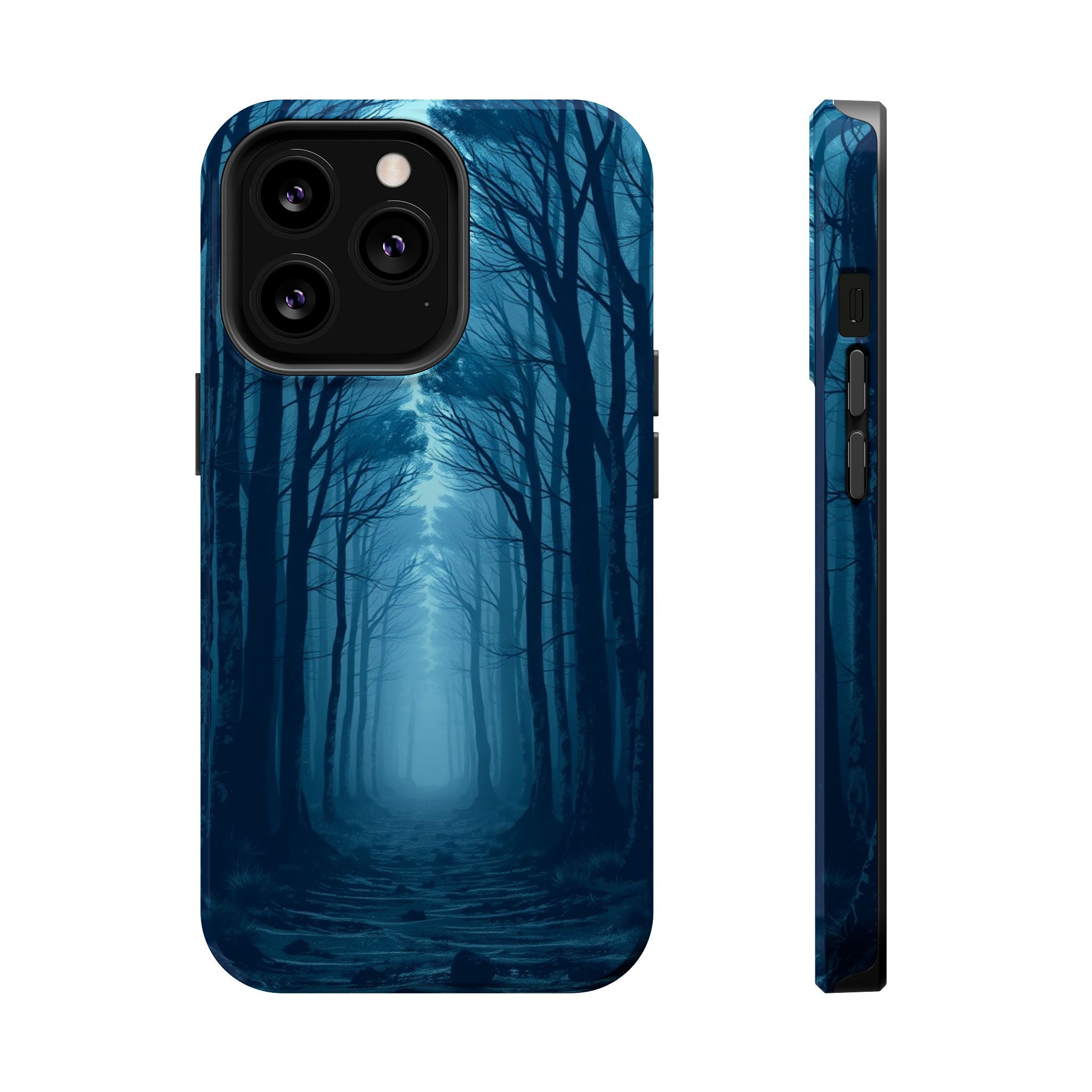 iPhone Midnight Blue And Silver Misty Forest Path iPhone Clean Minimal · iPhone