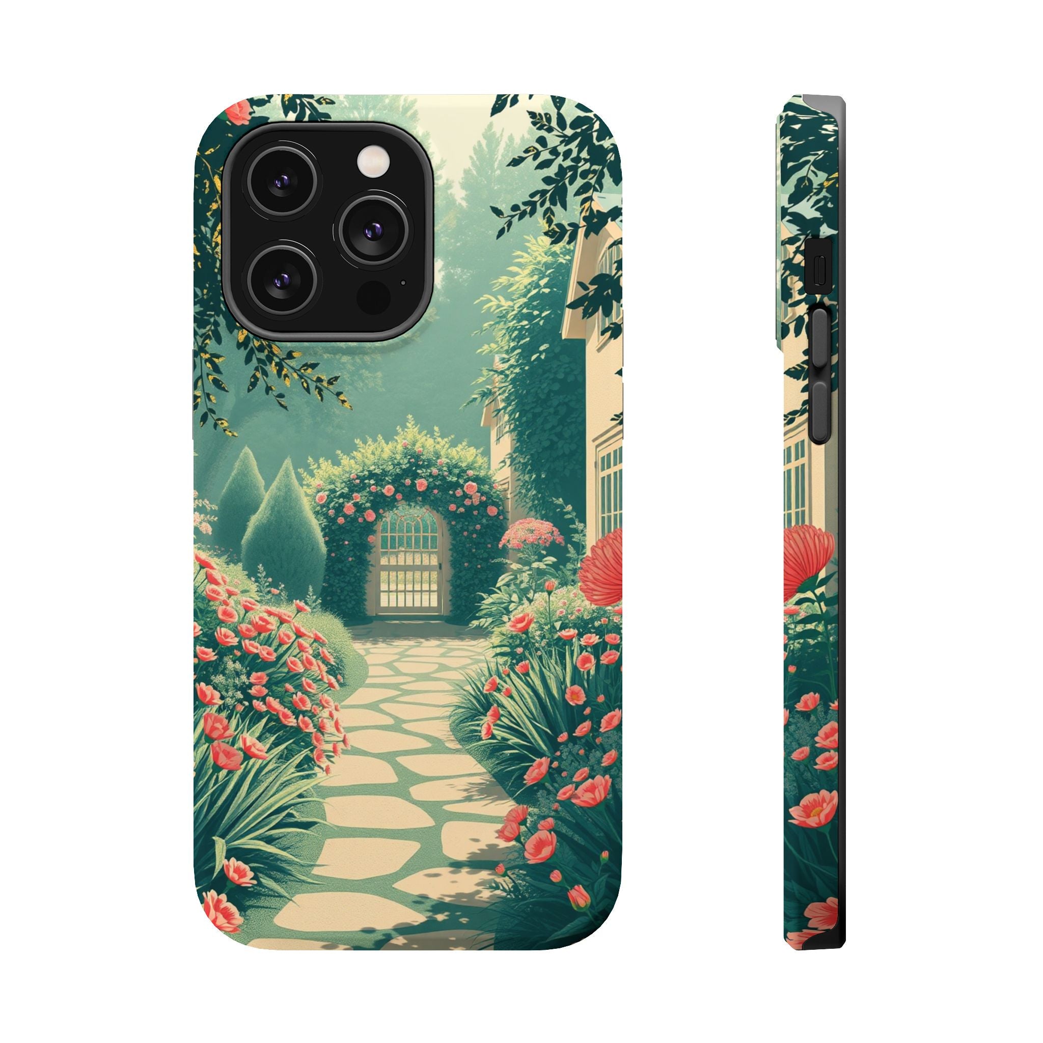 iPhone Teal And Coral Cottage Garden Slim Everyday Designer Case · iPhone Case