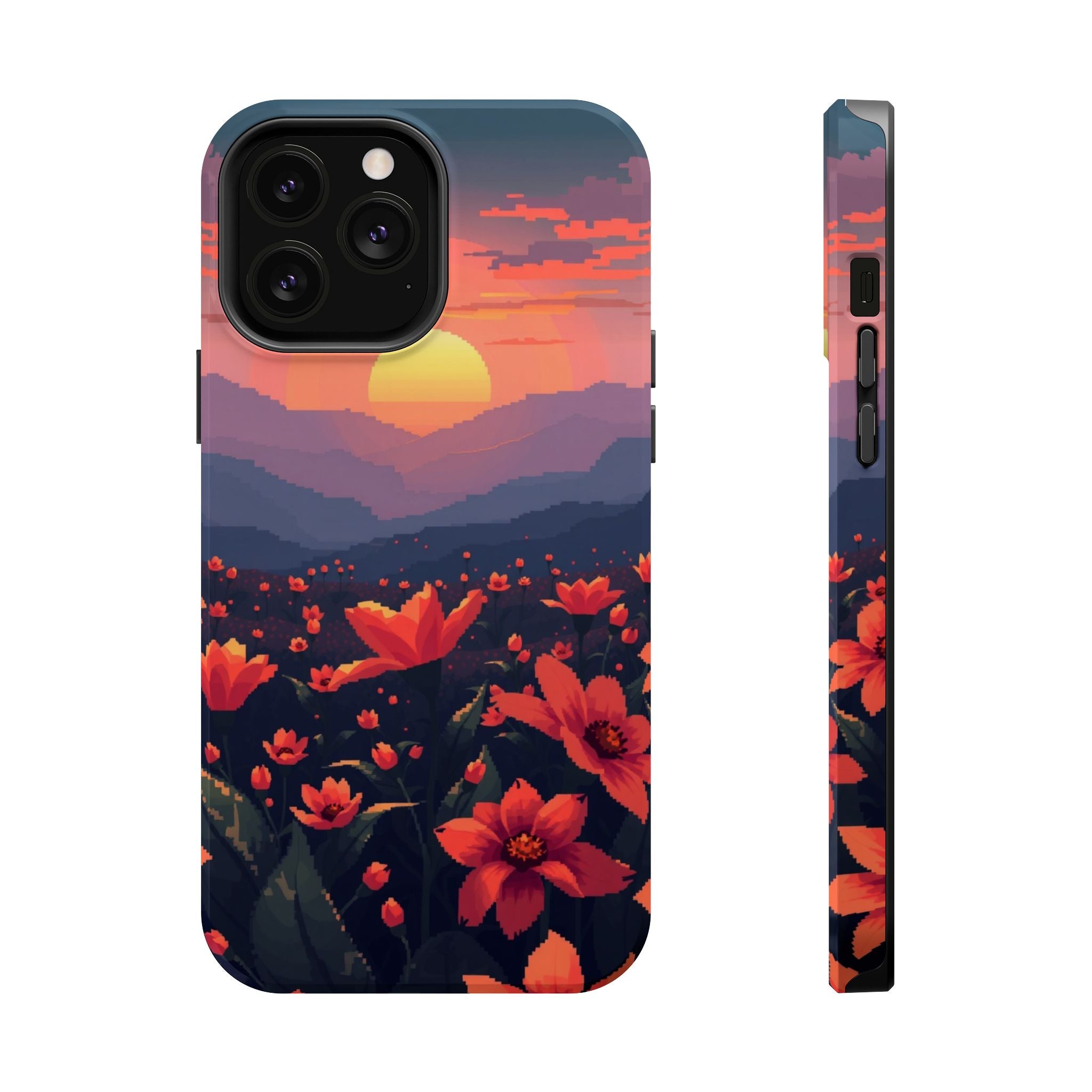 iPhone Sunset Amber And Peach Floral Geometric Soft iPhone Finish · iPhone Case