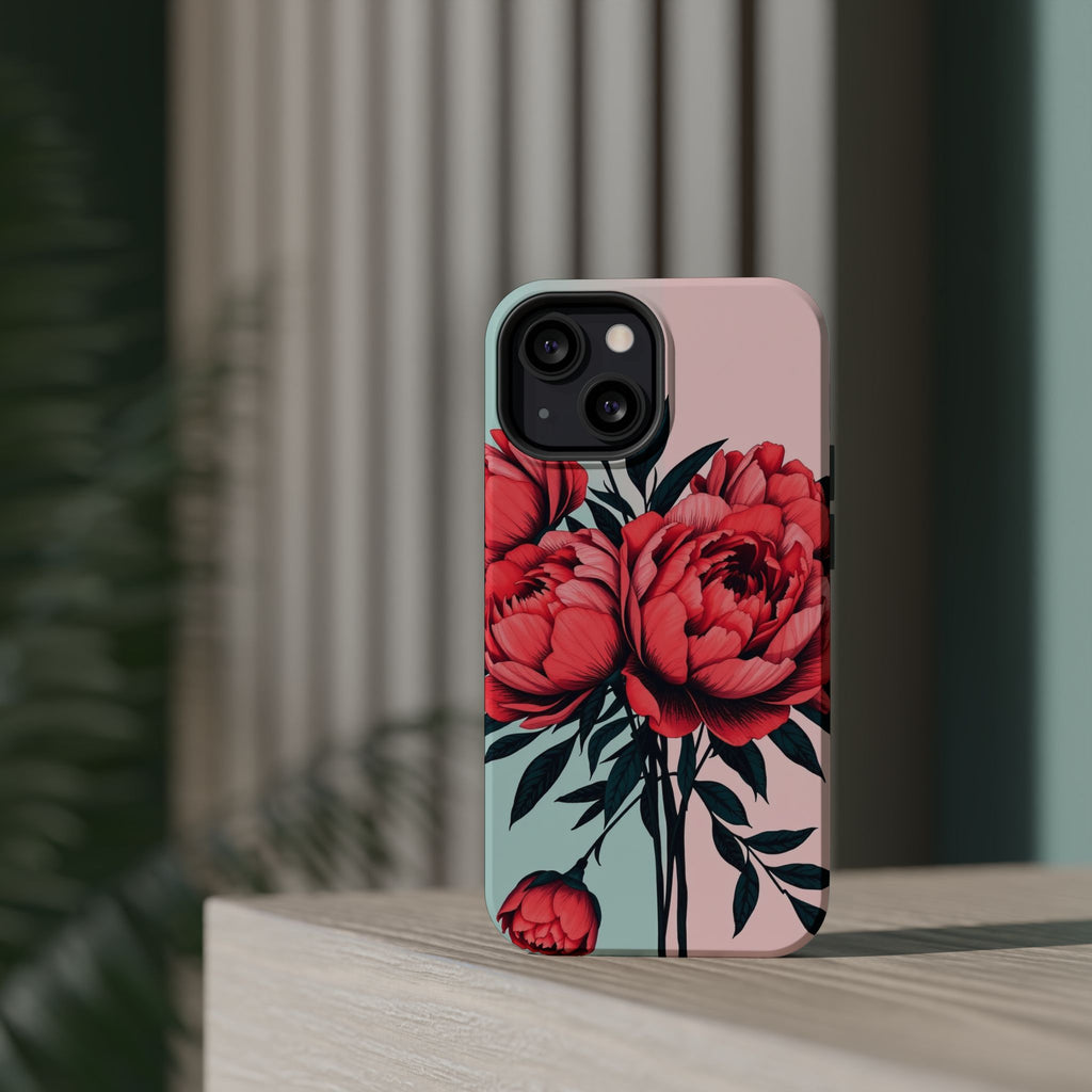 iPhone Teal And Coral Peony Bouquet Artistic Everyday Cas Slim Snap Case · iPhon