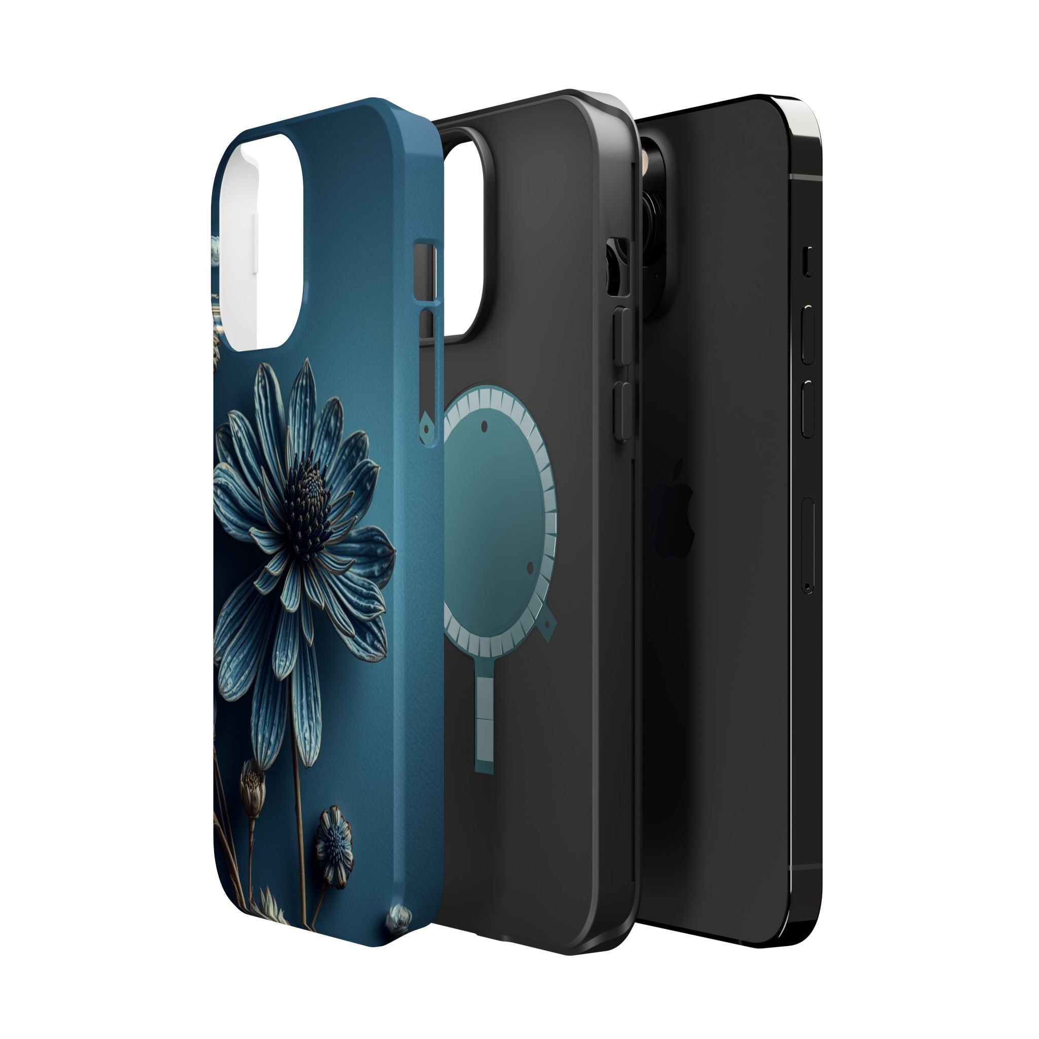 iPhone Midnight Blue And Silver Dried Flower Flat Lay iPhone 15 · iPhone Case