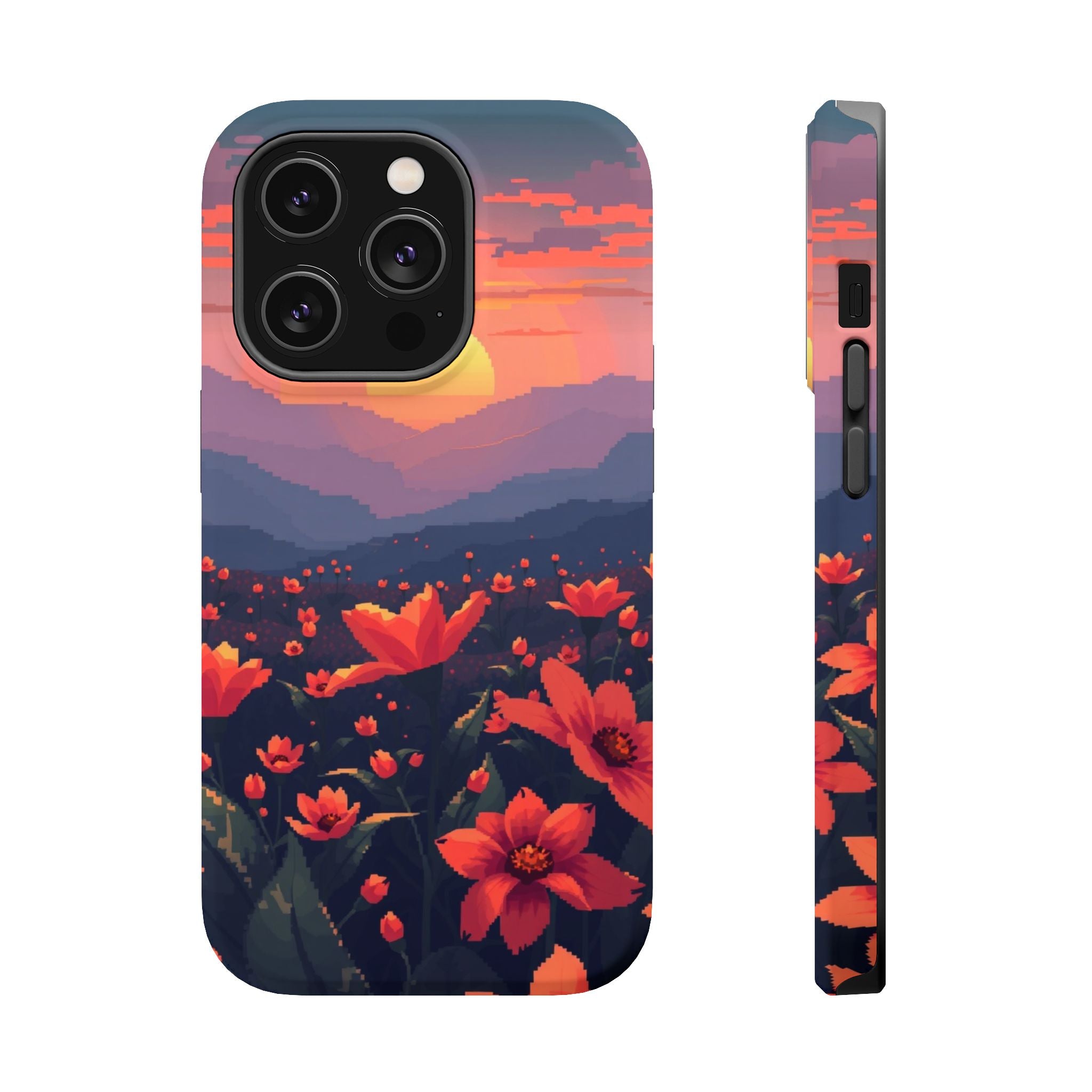 iPhone Sunset Amber And Peach Floral Geometric Soft iPhone Finish · iPhone Case