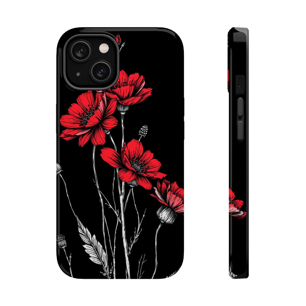 iPhone Black And Crimson Wildflower Bunch Slim Everyday Designer Case · iPhone C