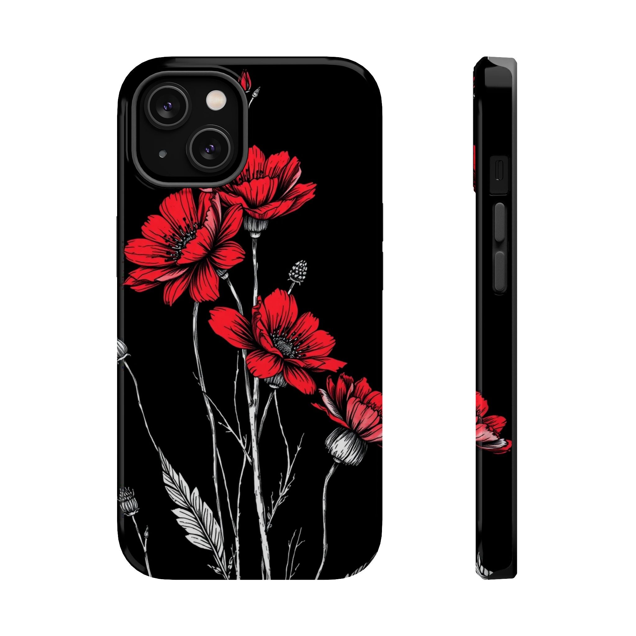 iPhone Black And Crimson Wildflower Bunch Slim Everyday Designer Case · iPhone C