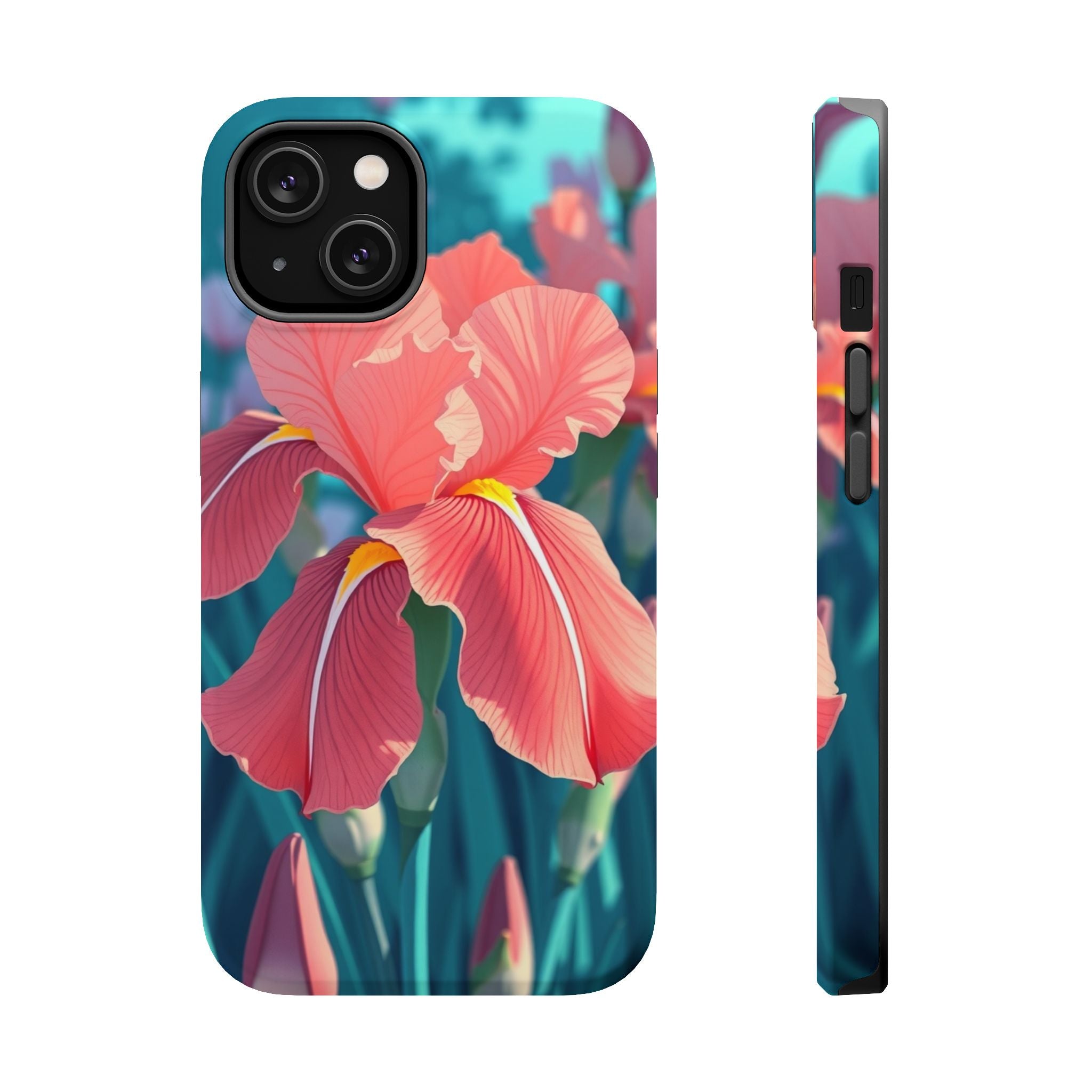 iPhone Teal And Coral Iris Garden Bold Modern Everyday Snap Case · iPhone Case