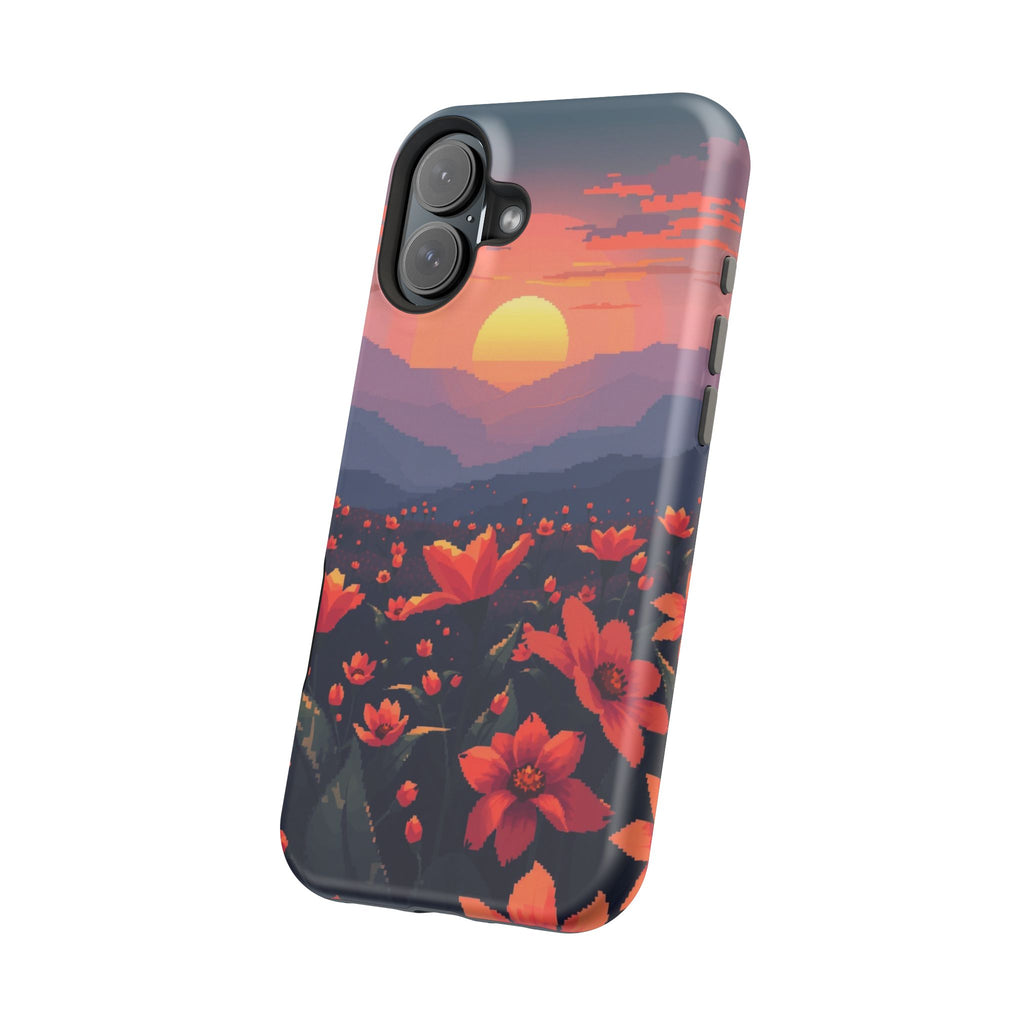 iPhone Sunset Amber And Peach Floral Geometric Soft iPhone Finish · iPhone Case
