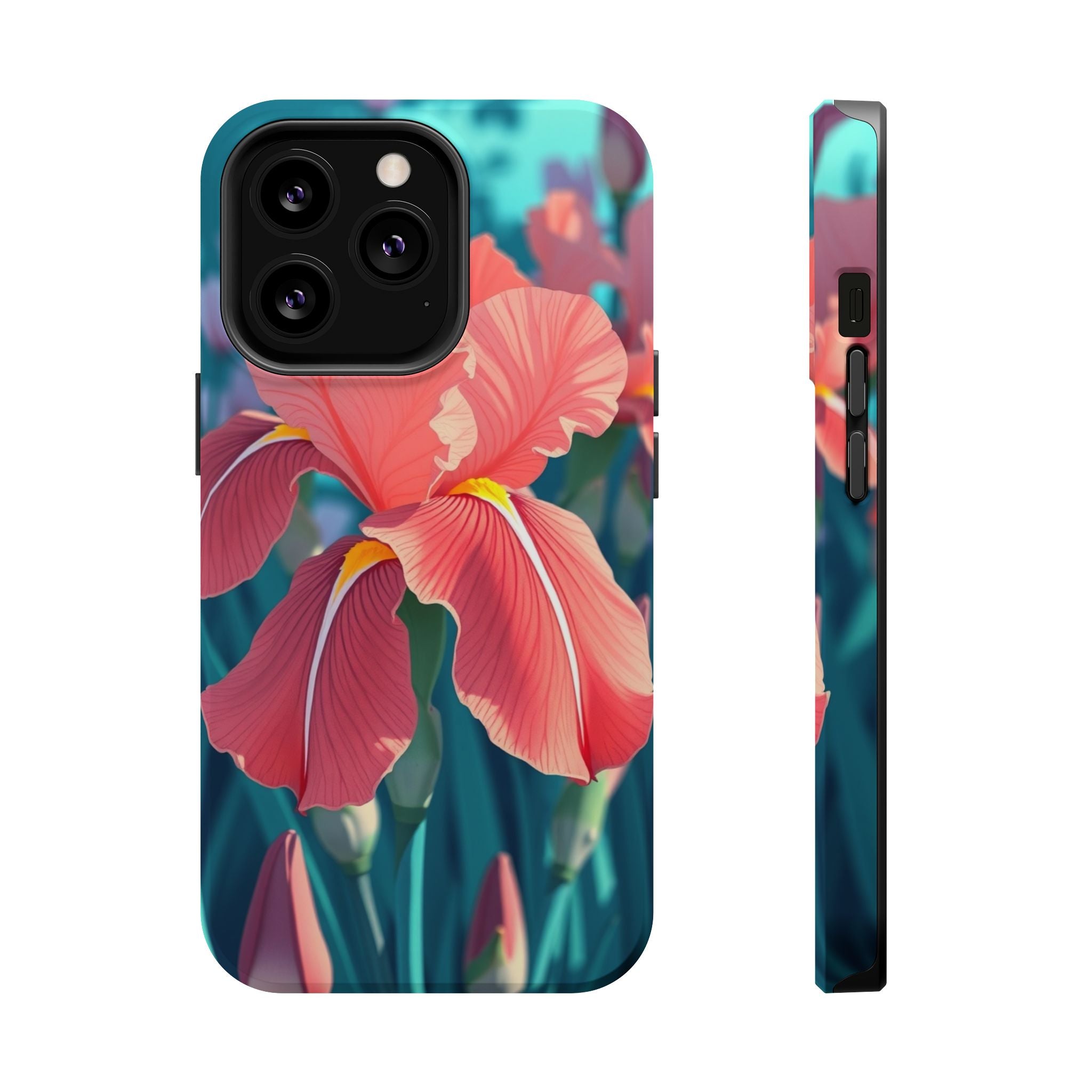 iPhone Teal And Coral Iris Garden Bold Modern Everyday Snap Case · iPhone Case