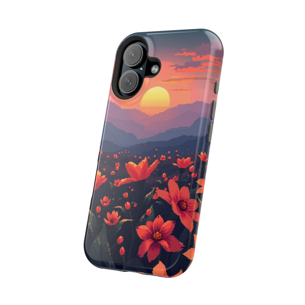 iPhone Sunset Amber And Peach Floral Geometric Soft iPhone Finish · iPhone Case