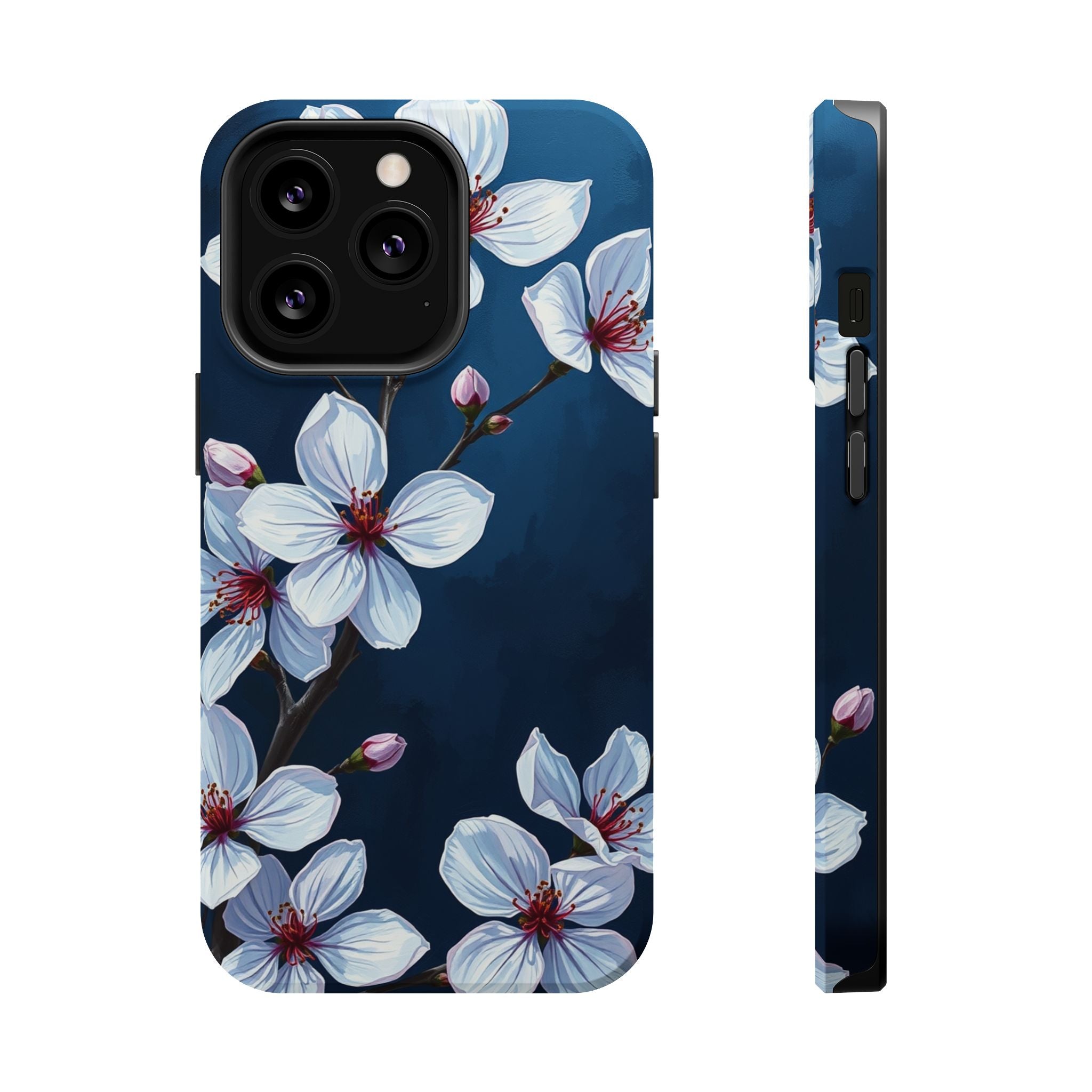 iPhone Midnight Blue And Silver Cherry Blossom Soft iPhone Finish · iPhone Case