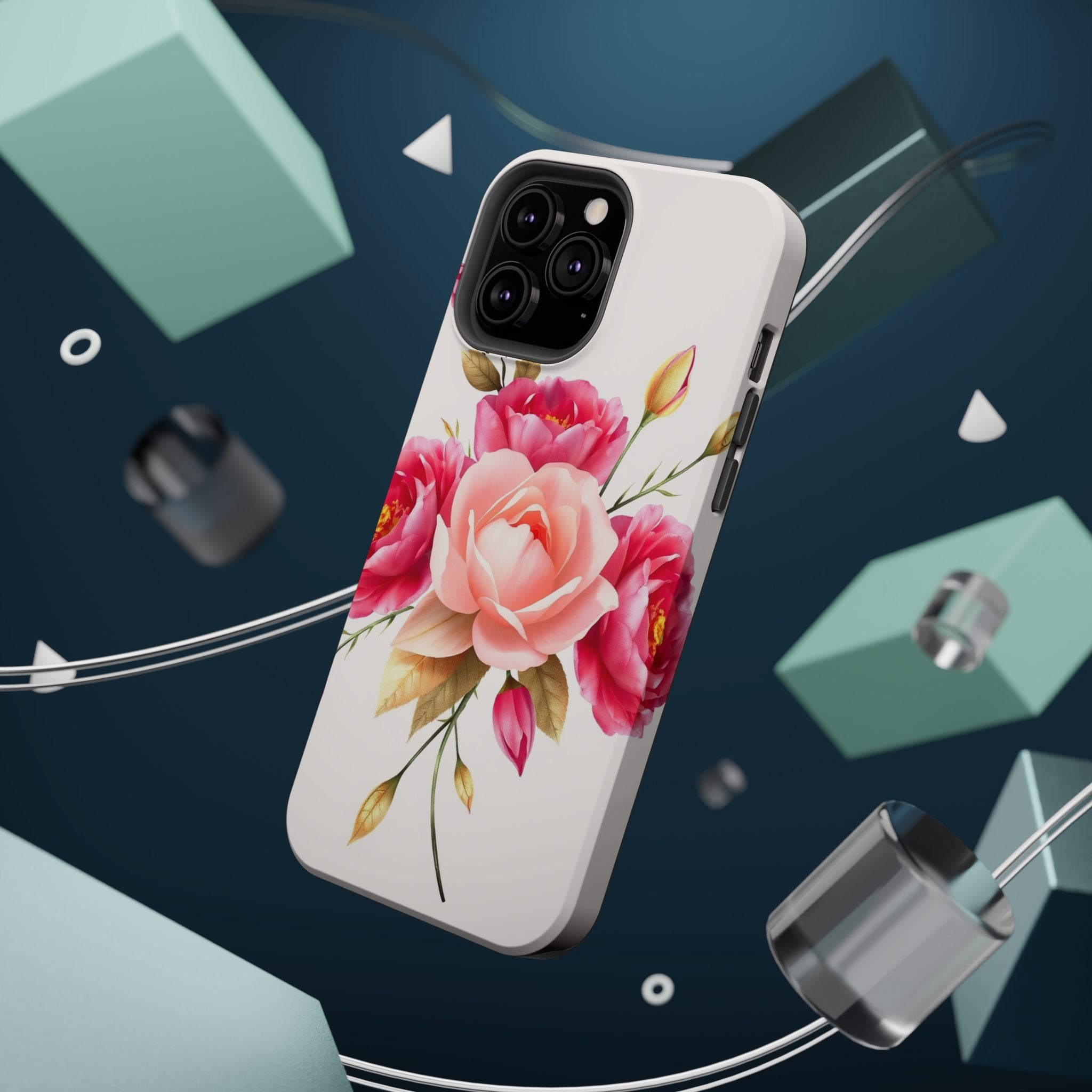 iPhone Rose Pink And Cream Neon Floral Slim Everyday Designer Case · iPhone Case