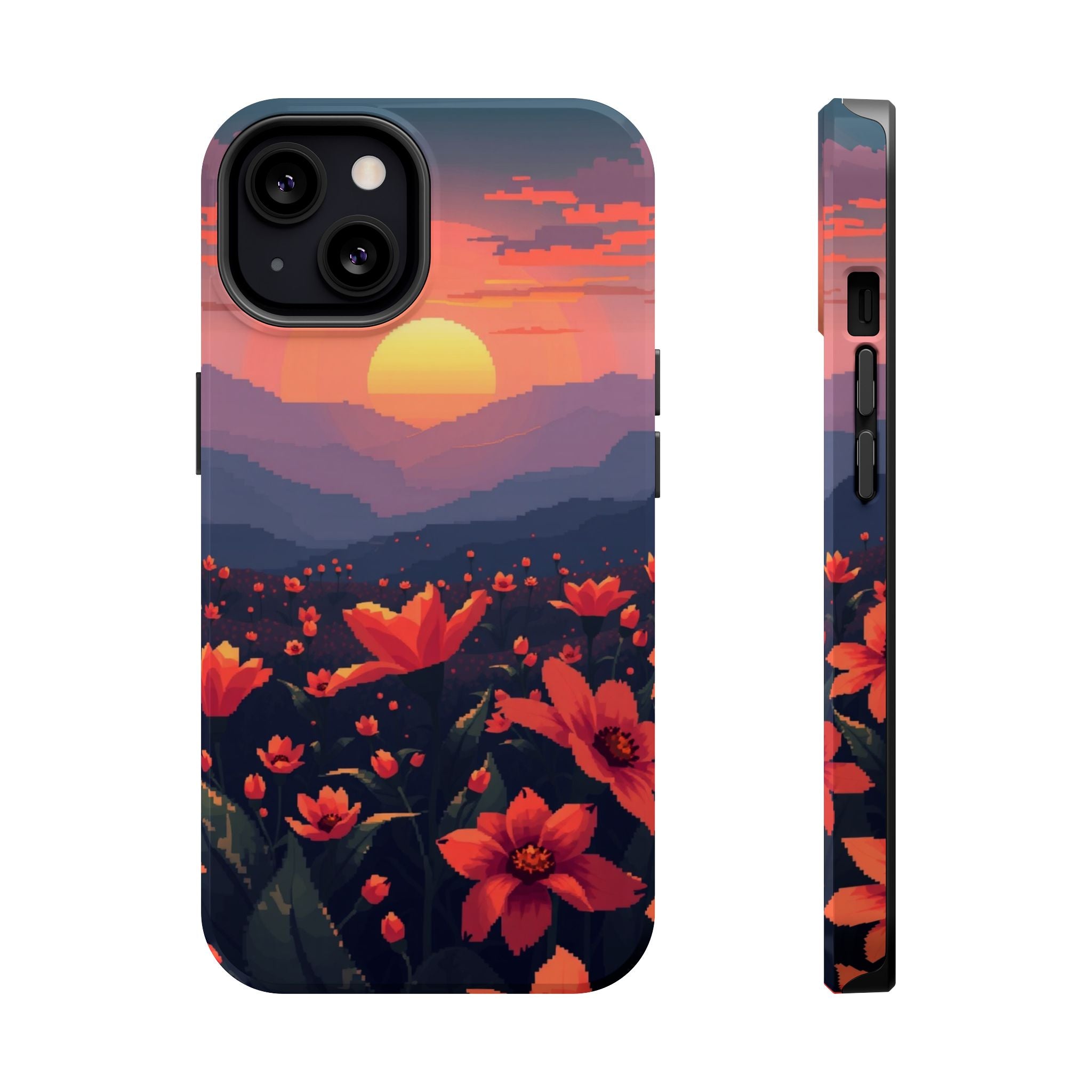 iPhone Sunset Amber And Peach Floral Geometric Soft iPhone Finish · iPhone Case
