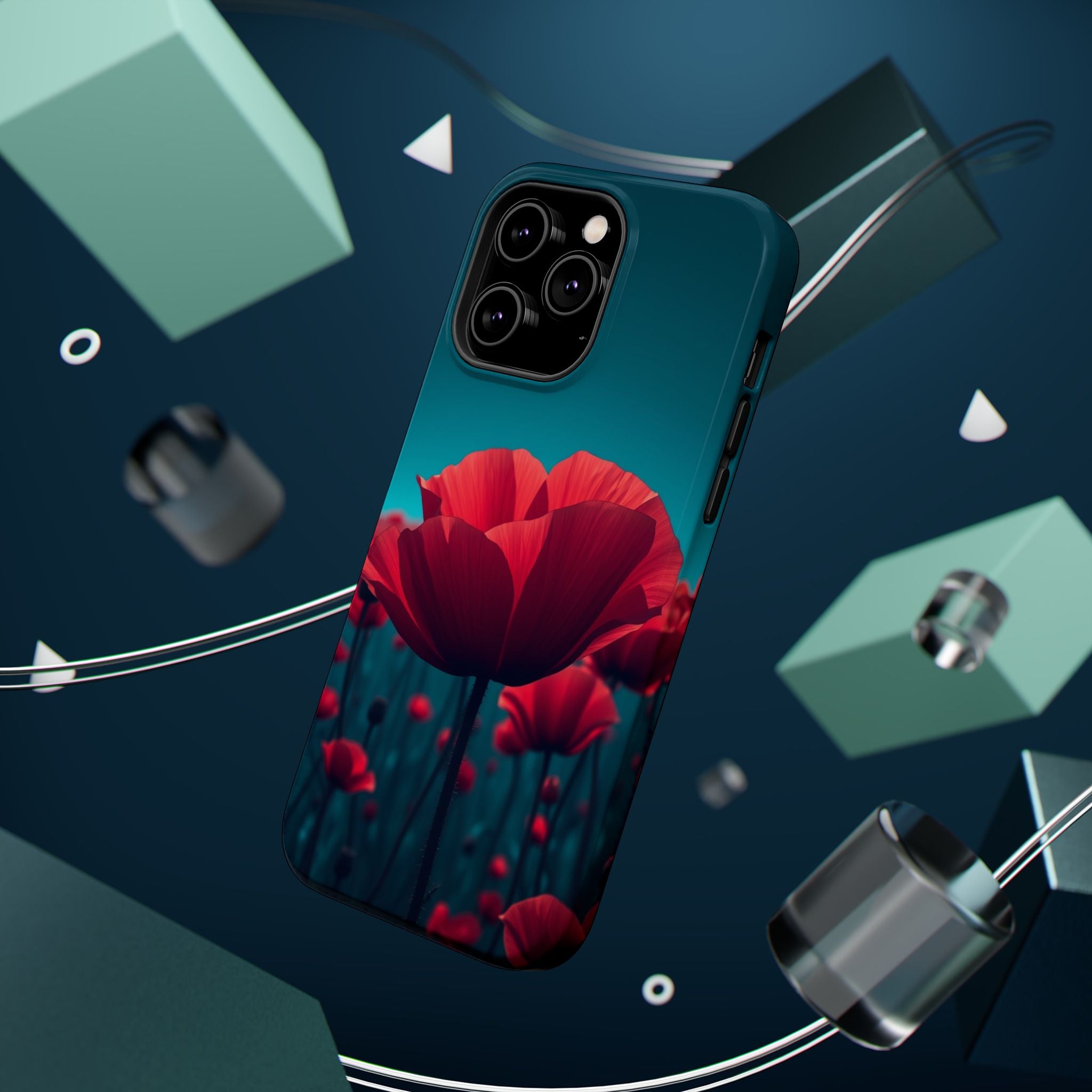 iPhone Teal And Coral Poppy Field Bold Modern Everyday Snap Case · iPhone Case