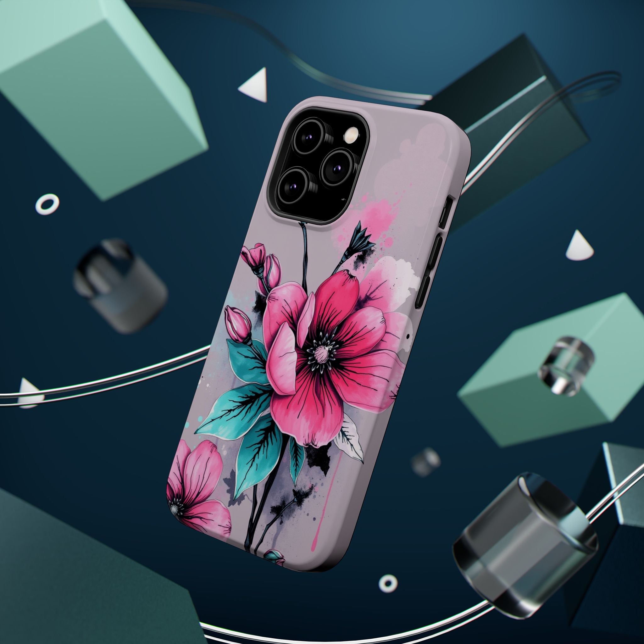 iPhone Mint And Blush Floral Ink Wash Slim Everyday Designer Case · iPhone Case