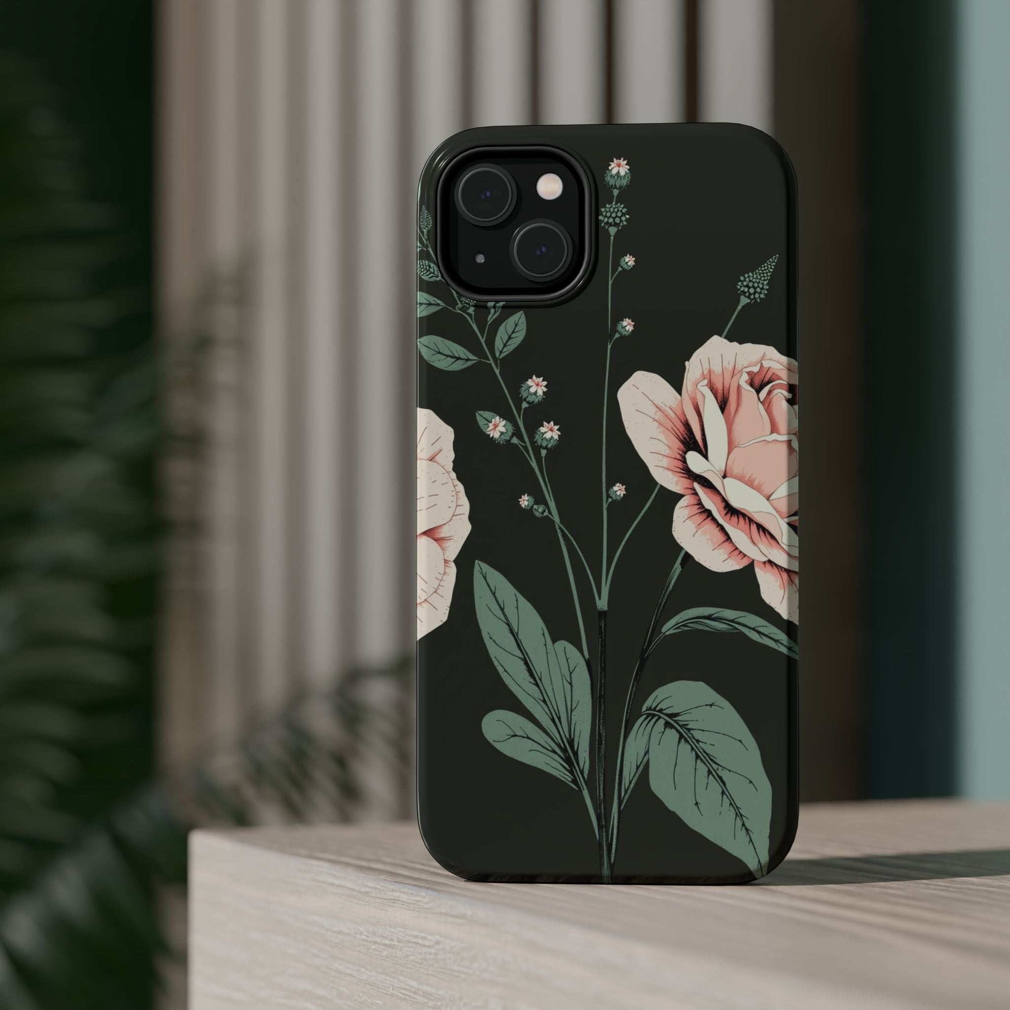 iPhone Mint And Blush Vintage Botanical Print Slim Everyday Designer Case · iPho