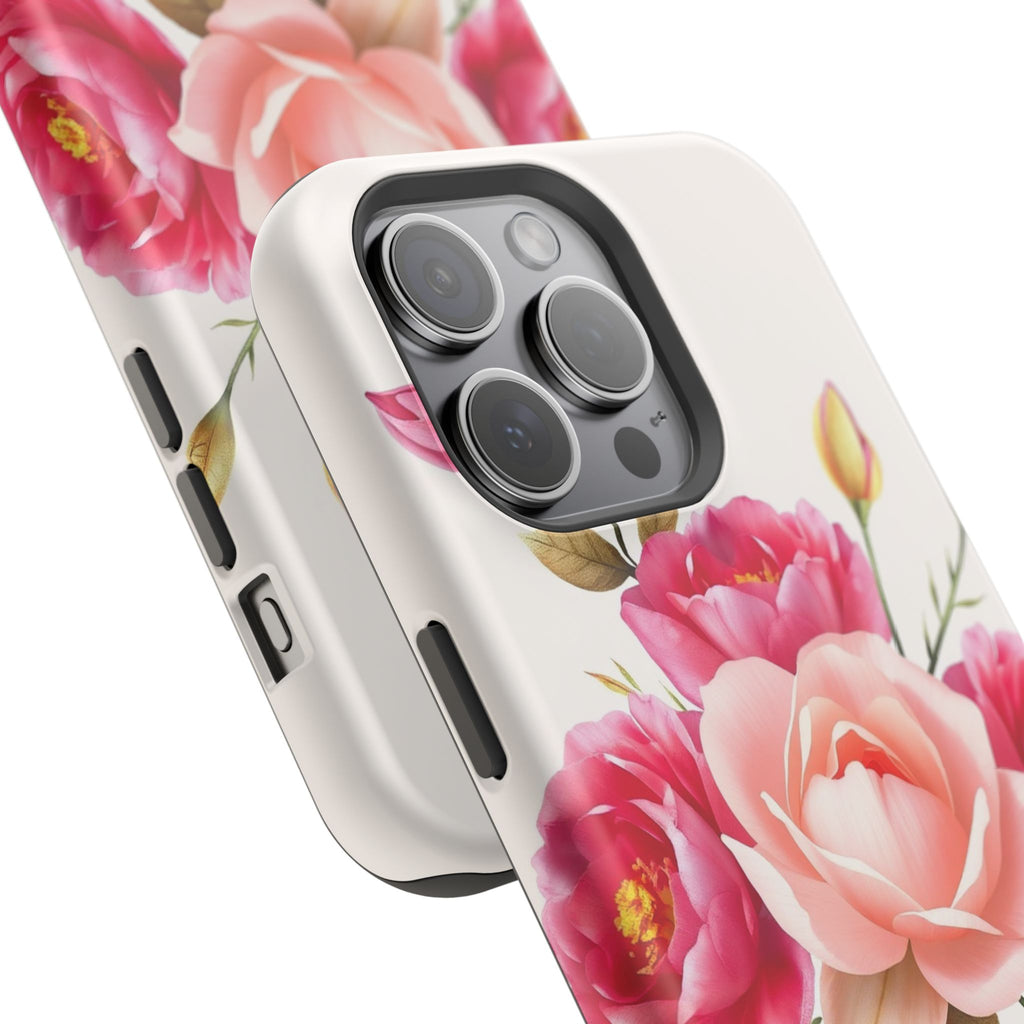 iPhone Rose Pink And Cream Neon Floral Slim Everyday Designer Case · iPhone Case